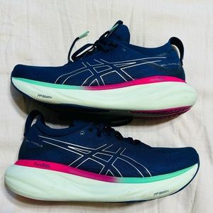 ASICS Women's Gel-Nimbus 25 Running Shoes, Navy & Neon, Size 10.5